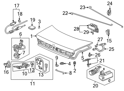 1998 Honda Accord Trunk Cylinder, Trunk Diagram for 74861-S04-003