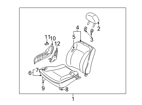 2000 Kia Spectra Front Seat Components Trim-Front Cushion, RH Diagram for 0K2B588111C96