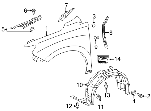 2011 Lexus RX350 Fender & Components Liner, Front Fender, RH Diagram for 53805-0E020