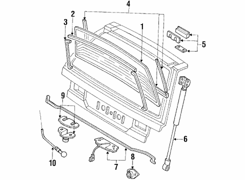 1990 Honda Civic Lift Gate - Glass & Hardware Open Stay Assembly, T Diagram for 74820-SH5-315