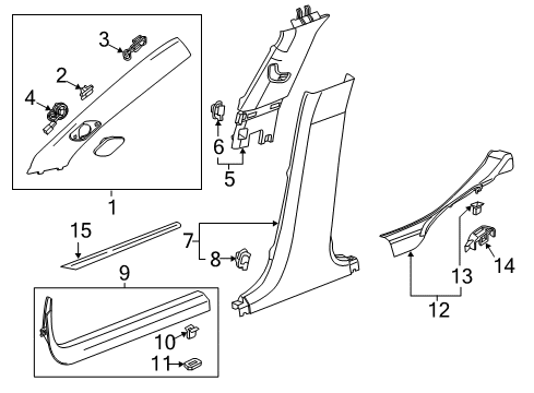 2017 Cadillac ATS Interior Trim - Pillars, Rocker & Floor Weatherstrip Pillar Trim Diagram for 23131179