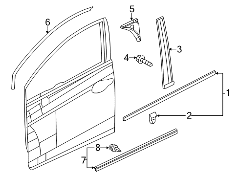 2014 Honda Civic Exterior Trim - Front Door Garnish, R. FR. Center Corner Diagram for 72456-TR3-A01