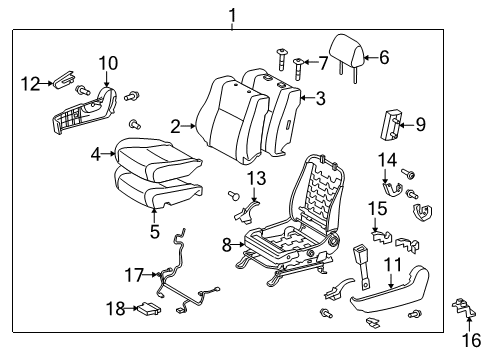 Diagram for 2009 Toyota Sequoia Passenger Seat Components 