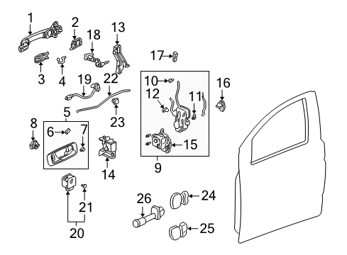 2003 Acura MDX Front Door Handle, Driver Side (Graphite Black) Diagram for 72165-S3V-J01ZA