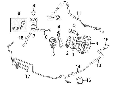 2010 Honda Odyssey P/S Pump & Hoses, Steering Gear & Linkage Tube, Suction Diagram for 53731-SHJ-A01