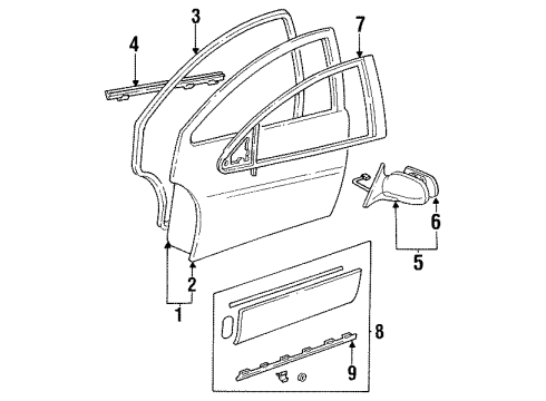 1997 Lexus GS300 Front Door & Components, Outside Mirrors, Exterior Trim Weatherstrip, Front Door, RH Diagram for 67861-30220