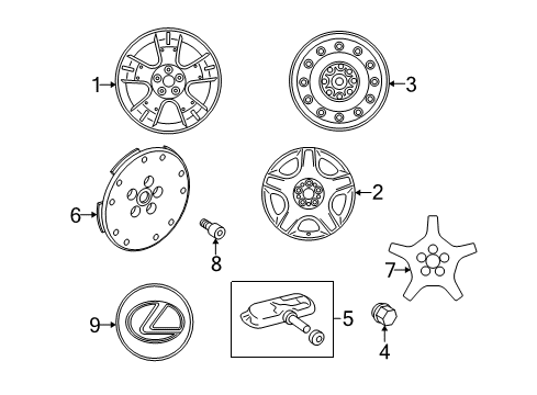 2008 Lexus SC430 Wheels, Wheel Covers & Trim Bolt, Wheel Cap Set Diagram for 42627-24010