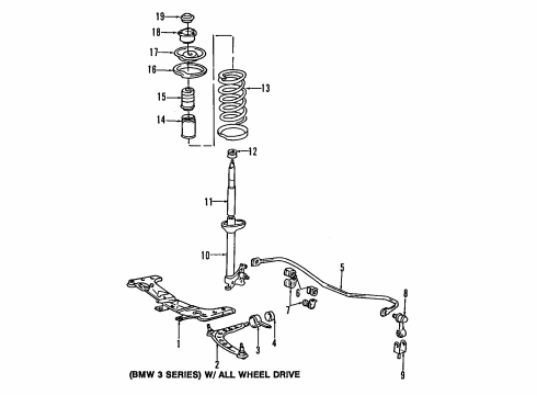 1988 BMW 325iX Front Suspension Components, Lower Control Arm, Stabilizer Bar Front Axle Support Diagram for 31111701064