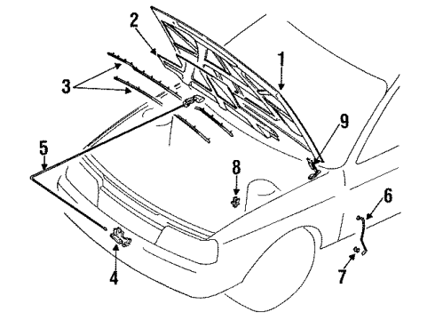 1994 Infiniti G20 Hood & Components Hood Lock Control Cable Assembly Diagram for 65620-59J05