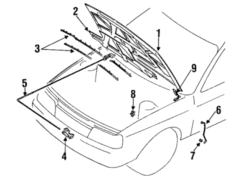 1994 Infiniti G20 Hood & Components Hood Lock Male Assembly Diagram for 65601-62J00