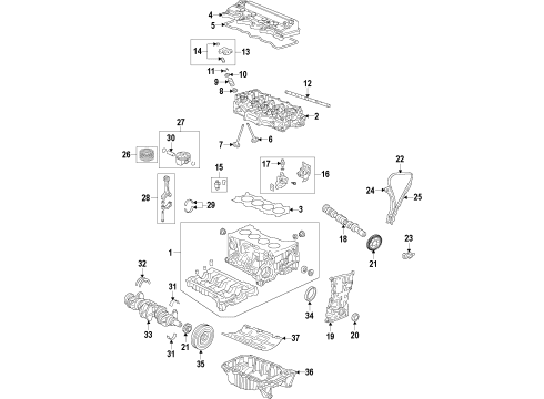 2013 Honda Civic Engine Parts, Mounts, Cylinder Head & Valves, Camshaft & Timing, Variable Valve Timing, Oil Pan, Oil Pump, Balance Shafts, Crankshaft & Bearings, Pistons, Rings & Bearings Pan Assembly, Oil Diagram for 11200-RNA-A02