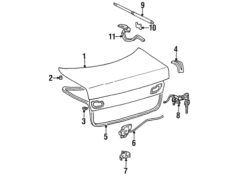 1998 Lexus LS400 Trunk Luggage Compartment Door Lock Assembly Diagram for 64600-50060-C0