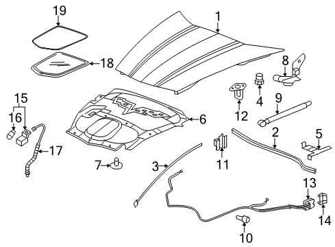 2007 Chevrolet Corvette Hood & Components Underhood Liner Diagram for 19214017