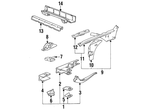 1990 BMW 735i Structural Components & Rails Front Left Wheelhouse Diagram for 41141954779