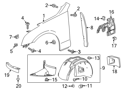 2013 Cadillac ATS Fender & Components Splash Shield Diagram for 23181660