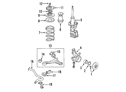 2004 Honda Civic Front Suspension Components, Lower Control Arm, Stabilizer Bar Link, Right Front Stabilizer Diagram for 51320-S5A-003