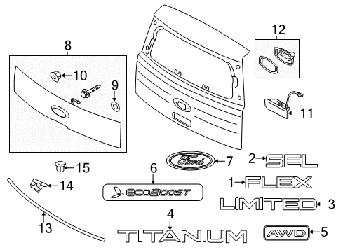 2012 Ford Flex Exterior Trim - Lift Gate Nameplate Diagram for 8A8Z-7442528-A