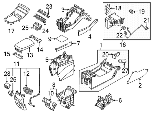 2021 Hyundai Santa Fe Console COVER ASSY-RR FLOOR CONSOL SID Diagram for 84681-S1010-NNB