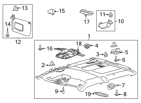 2022 Ford F-350 Super Duty Interior Trim - Cab Headliner Clamp Diagram for FL3Z-9950980-A