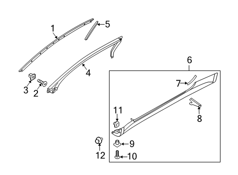 2016 Hyundai Genesis Coupe Exterior Trim - Pillars, Rocker & Floor Clip-Side Sill Moulding Mounting Diagram for 87758-3L000