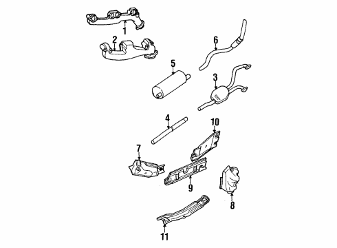 1997 Dodge Ram 1500 Exhaust Components, Exhaust Manifold Catalytic Converter & Pipe Diagram for 5019143AC