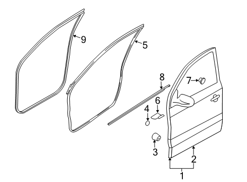 2009 Hyundai Tucson Front Door Weatherstrip-Front Door Body Side LH Diagram for 82110-2E001