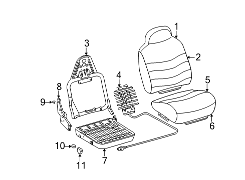 2001 Ford Excursion Front Seat Components Seat Cushion Pad Diagram for YC3Z78632A22AA