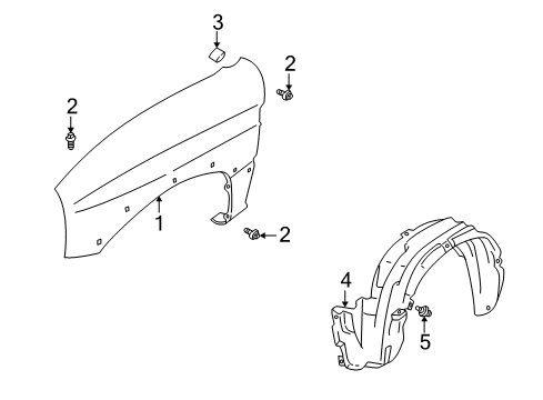 2002 Chevrolet Tracker Fender & Components Lining, Front Fender, LH (On Esn) Diagram for 30021209