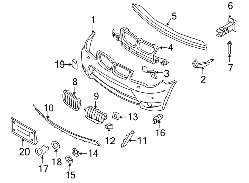 2006 BMW X3 Front Bumper Painted Ultrasonic Transducer Diagram for 66202180148