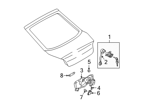 2005 Hyundai Tiburon Lift Gate - Lock & Hardware Nut Diagram for 13100-06003