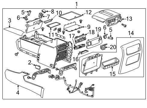 2020 GMC Yukon XL Center Console Console Assembly Diagram for 84166999