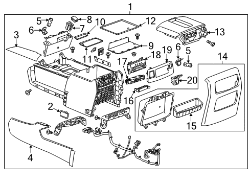 2016 Chevrolet Suburban Keyless Entry Components Console Assembly Diagram for 23337415