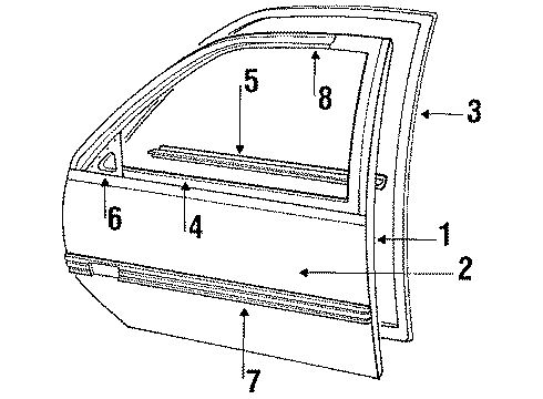 1990 Chevrolet Beretta Door & Components Molding Asm-Front Side Door Center *Black Diagram for 10115315