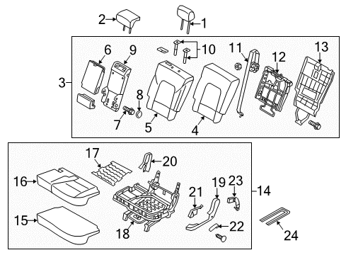 2014 Kia Sorento Second Row Seats Rear Seat Back Armrest Assembly Diagram for 899001U710LAA