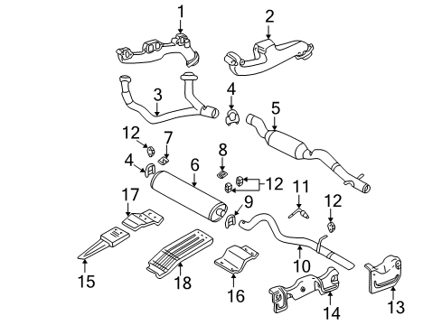 2001 Dodge Durango Exhaust Components Catalytic Converter & Pipe Diagram for 52103537AE