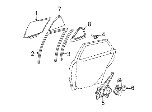 2006 Lexus RX400h Front Door Weatherstrip, Rear Door Quarter Window, LH Diagram for 68189-0E010