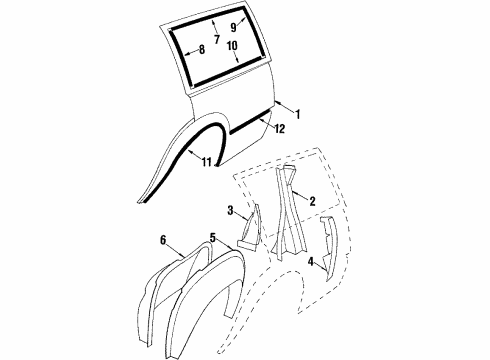 1986 Pontiac Sunbird Quarter Panel & Components, Exterior Trim PANEL, Rear Body Lock Pillar Diagram for 20346013