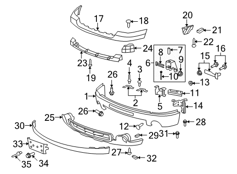 2010 GMC Sierra 1500 Front Bumper Pad Nut Diagram for 11570654