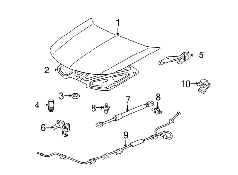 2009 Acura TL Hood & Components Hinge, Passenger Side Hood Diagram for 60120-TK4-A00ZZ