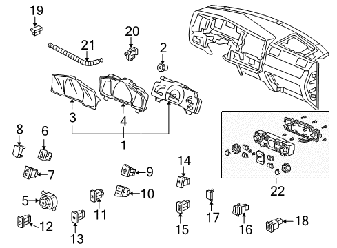 2014 Honda Ridgeline Cluster & Switches, Instrument Panel Switch Assy., Cargo Lamp *NH167L* (GRAPHITE BLACK) Diagram for 35820-SJC-A01ZC