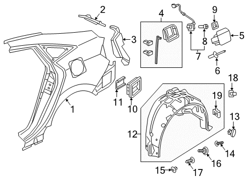 2019 Honda Civic Fuel Door Fender R, RR Inn Diagram for 74552-TBA-A00