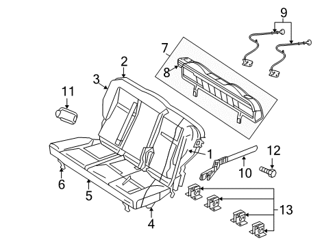 2008 Chrysler PT Cruiser Rear Seat Components Seat Cushion Foam Diagram for 5161646AA