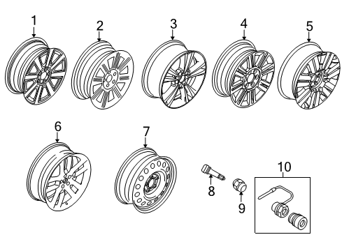 2010 Lincoln MKX Wheels Wheel, Alloy Diagram for 9A1Z-1007-B