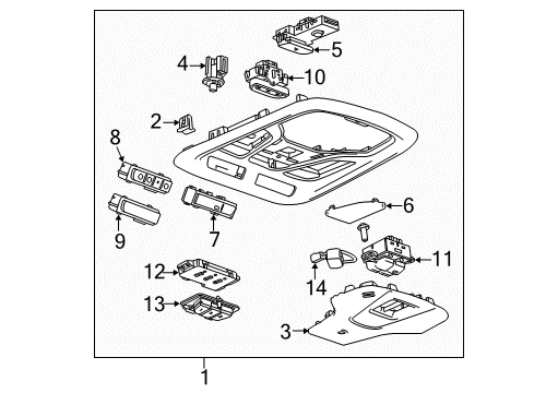 2020 Chevrolet Impala Sunroof Reading Lamp Assembly Diagram for 22870506