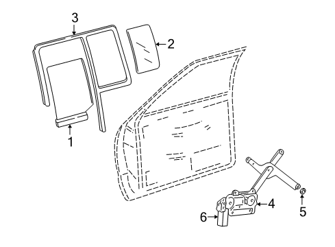 2003 Chevrolet S10 Rear Door - Glass & Hardware Channel, Rear Side Door Window Front Diagram for 15153582