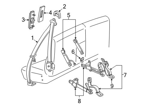 2008 Ford Ranger Seat Belt Center Seat Belt Diagram for 6L5Z-13611B60-AAA