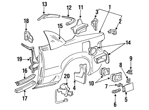 1992 Toyota Celica Fuel Door Latch Retainer Diagram for 77377-20050