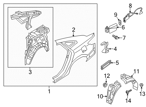 2012 Hyundai Azera Quarter Panel & Components Guard-Rear Wheel Rear Piece, Rh Diagram for 86826-3V000