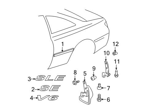 2002 Toyota Solara Exterior Trim - Quarter Panel Body Side Molding Diagram for 75652-06020-B1