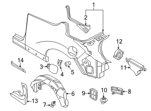 2014 Nissan Murano Quarter Panel & Components, Exterior Trim Guard Assembly-DRAFTER, LH Diagram for G8853-1GRMA